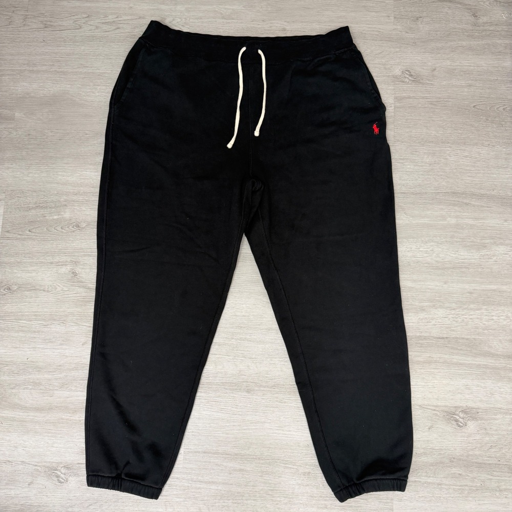 Polo Ralph Lauren Mens Black Fleece Joggers Sweatpants Red Pony XLT